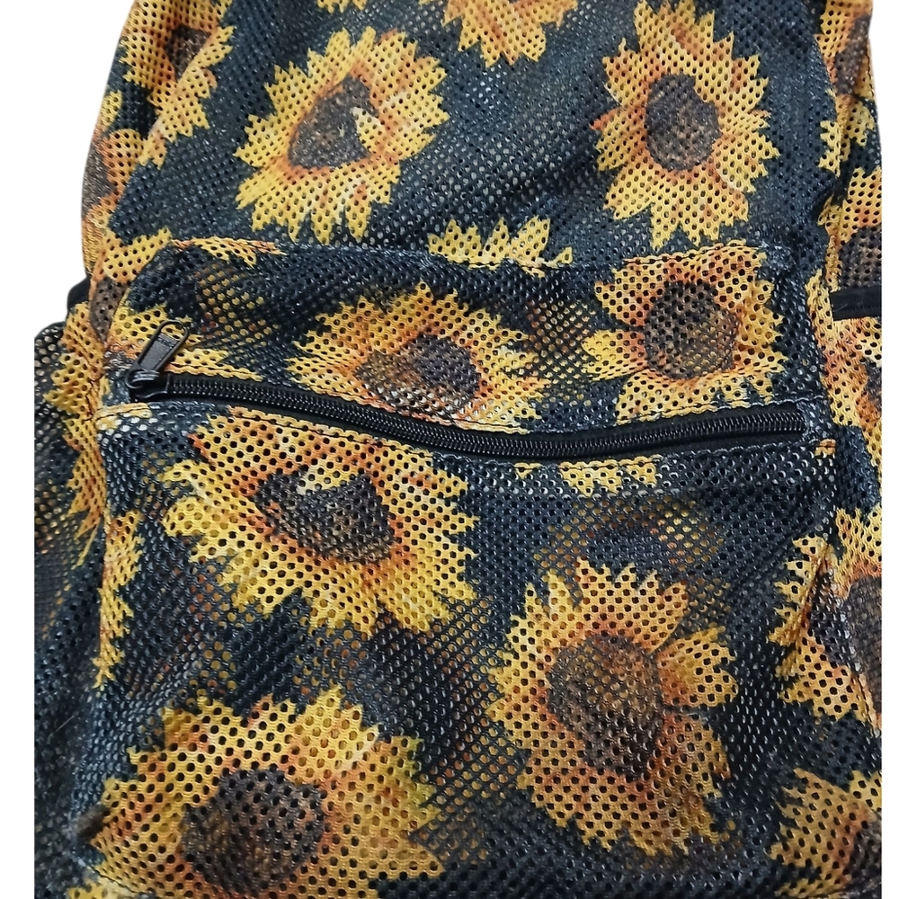Sunflower Mesh Allover Print Full Size Black Backpack - Picture 2 of 5